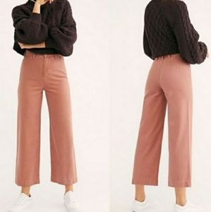 FREE PEOPLE Wide Leg Cropped Pants Jeans Rose New Patti Neutral Nude Cotton 24